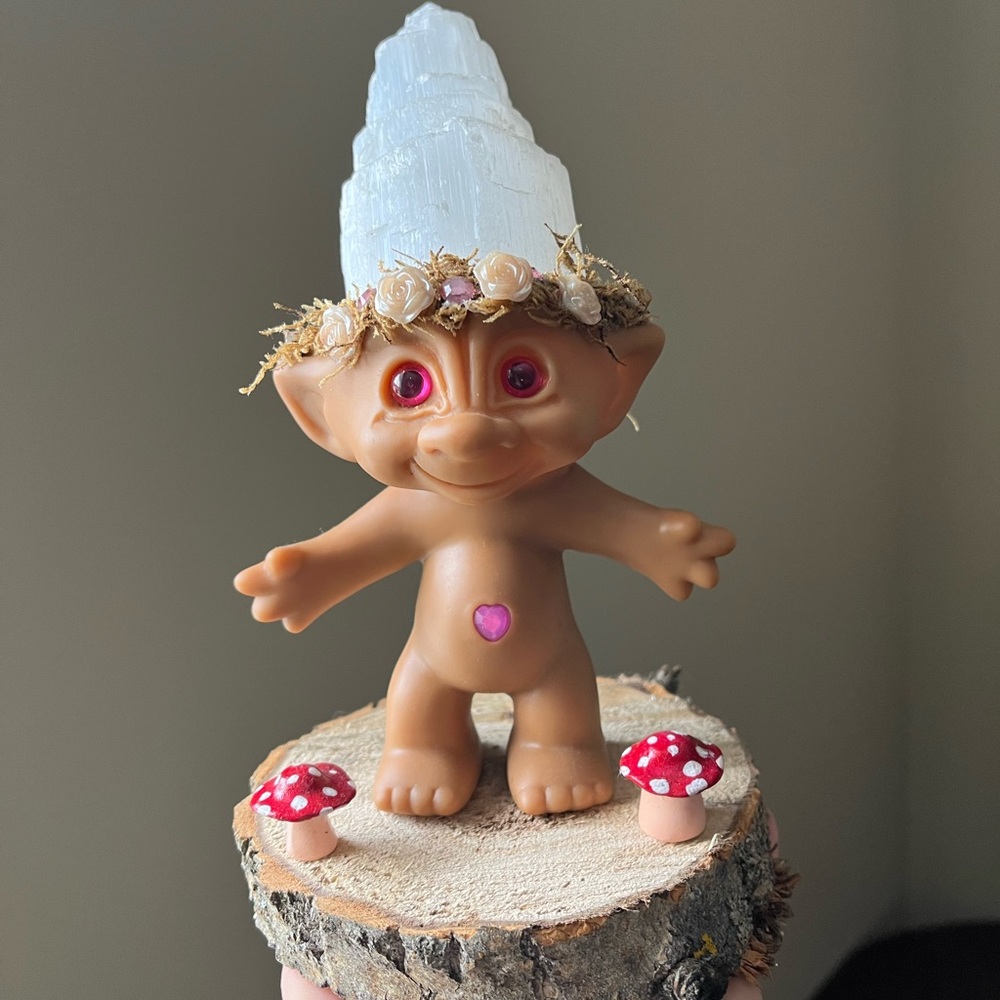 Troll Doll with Crystal Hat and Mushrooms
